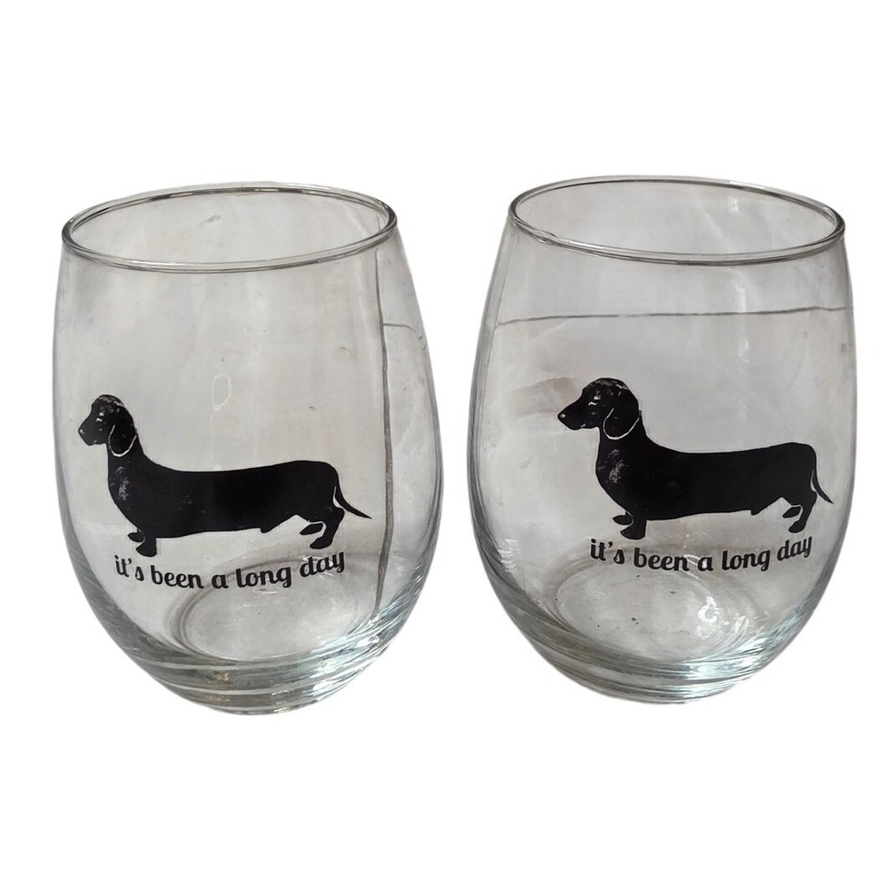 Dachshund It's Been a Long Day Stemless Wine Glass Set of 2 Wiener Dog Barware